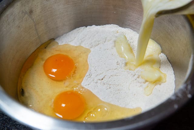 Two Eggs and Butter Added to Dry Ingredients