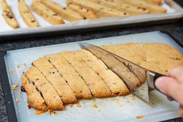Slicing Biscotti Loaves with Knife