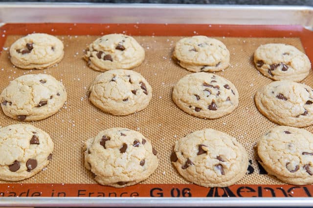 Freshly Baked Chocolate Chip Cookies on Silicone Mat