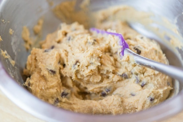 Pumpkin Puree Chocolate Chip Cookie Dough in a Mixing Bowl