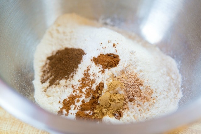 Flour, Spices, Leavening, and Salt in a Mixing Bowl