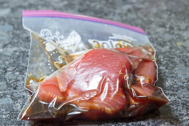 Ahi Tuna Marinade - In a Plastic Bag with Two Tuna Steaks