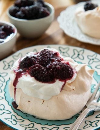 Pavlova with Blackberry Compote