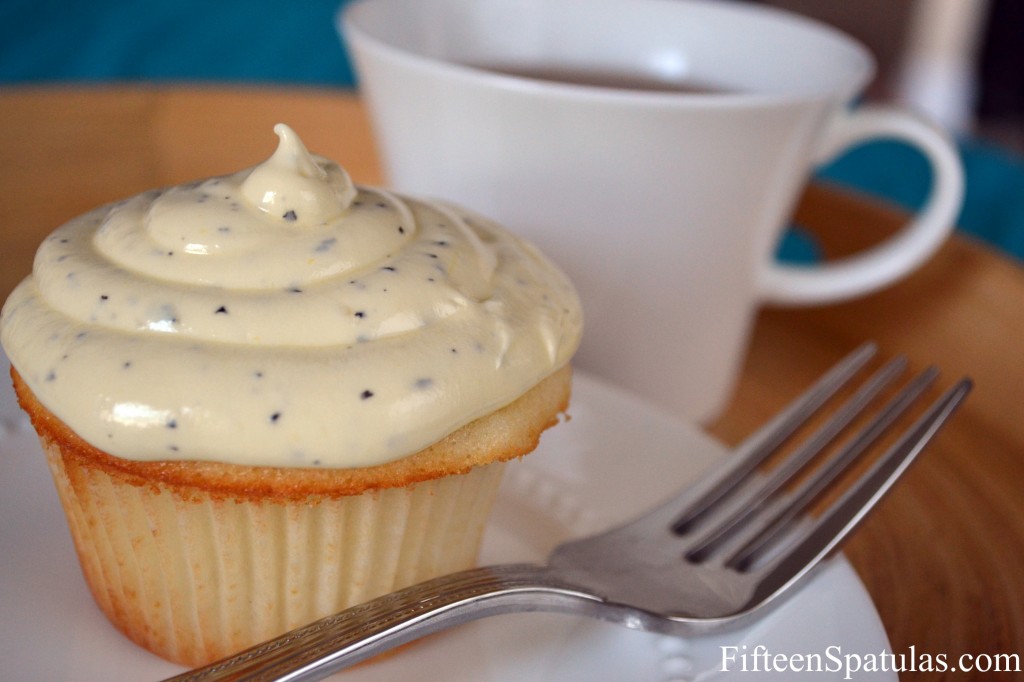 White Velvet Cupcake with Earl Grey Buttercream - With Cup of Earl Grey Tea 