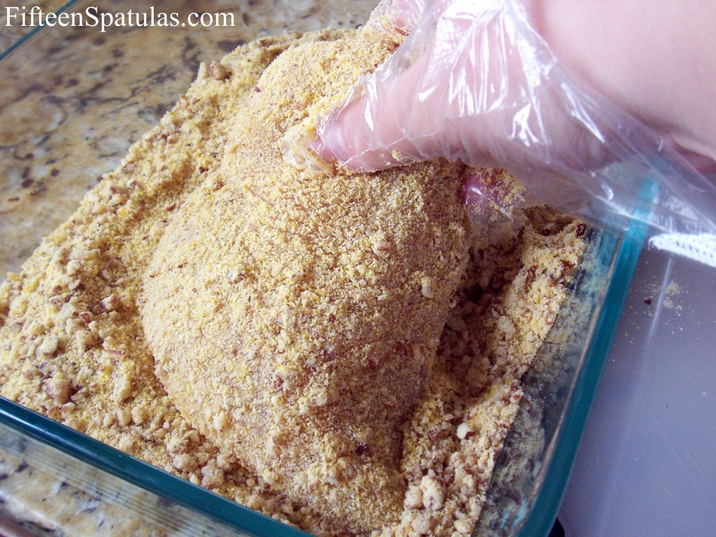 Breading Chicken Breast with Cornmeal and Pecan Mixture