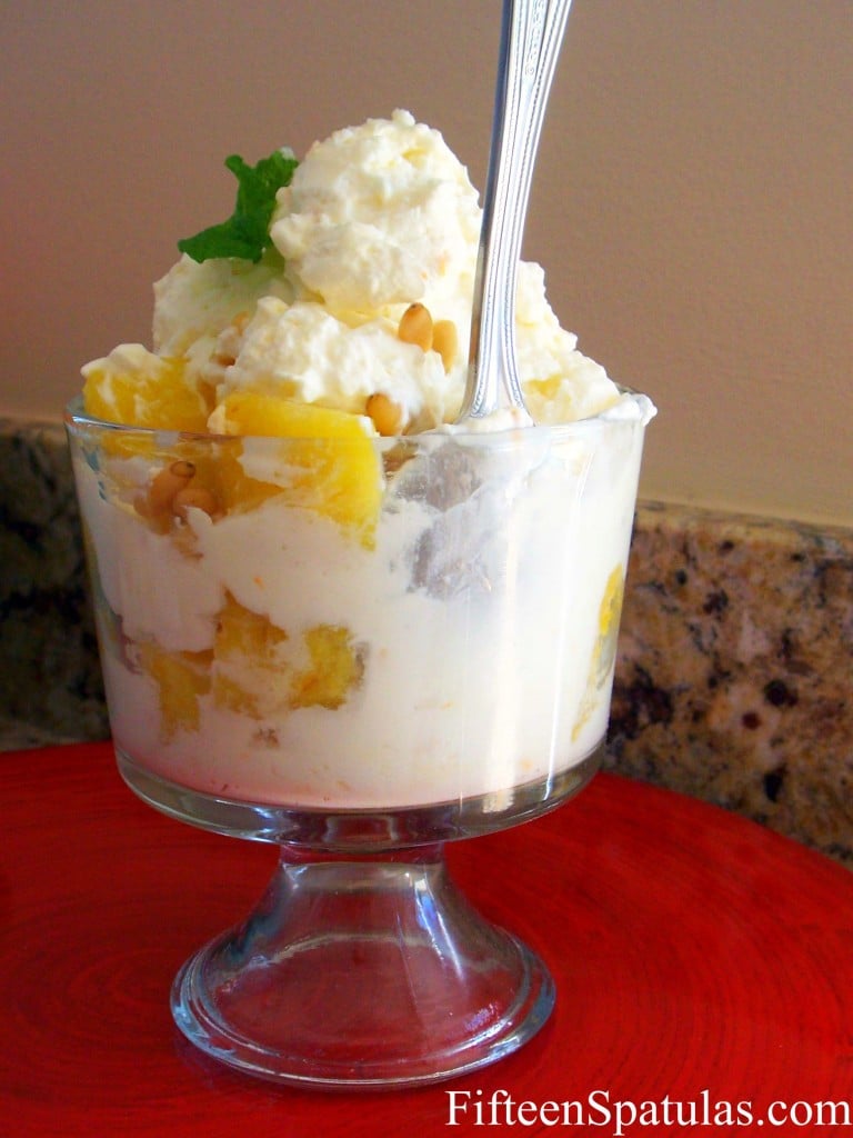 rum sauteed pineapple with vanilla citrus mascarpone cream