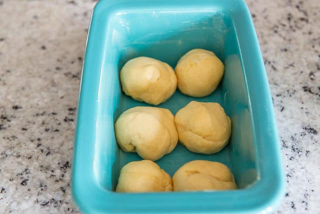 Dough Balls in Loaf Pan Ready to be Proofed