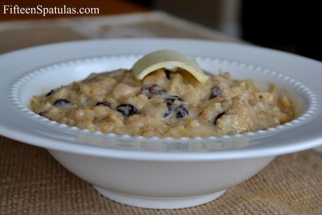Blackcurrant and Cream Oatmeal - In a Bowl with Pat of Butter on Top