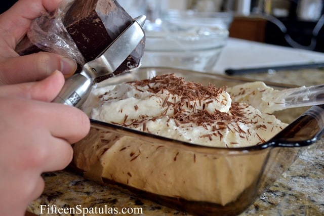 Shaving Chocolate onto Egg White Mixture