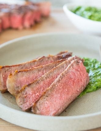 Steak with Scallion Chimichurri Sauce