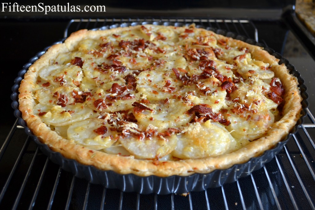 Potato Tart - Shown Whole and Sprinkled with Bacon and Cheese and Rosemary