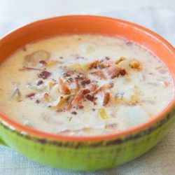 New England Clam Chowder in Green Bowl