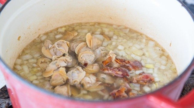 Littleneck Clam Meat and Bacon Added Back to Pot