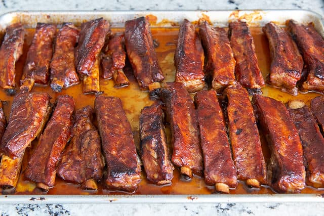 Oven Baked Spare Ribs Caramelized and Glazed on Sheet Pan