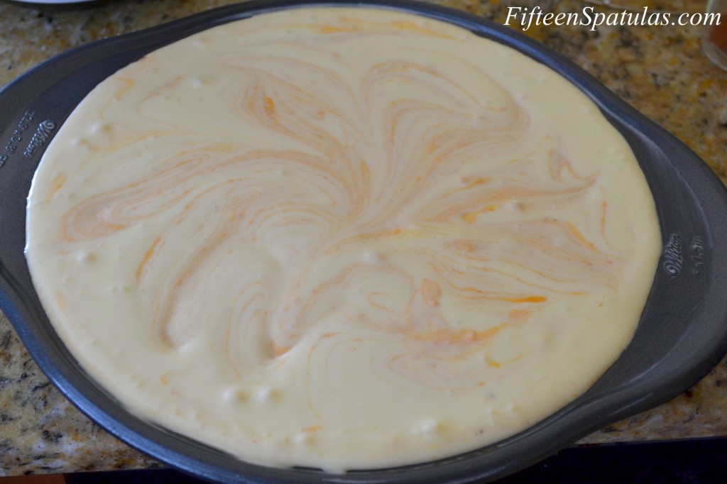Sweet Potato Swirl Cheesecake - Poured Into Pan and Ready to Bake