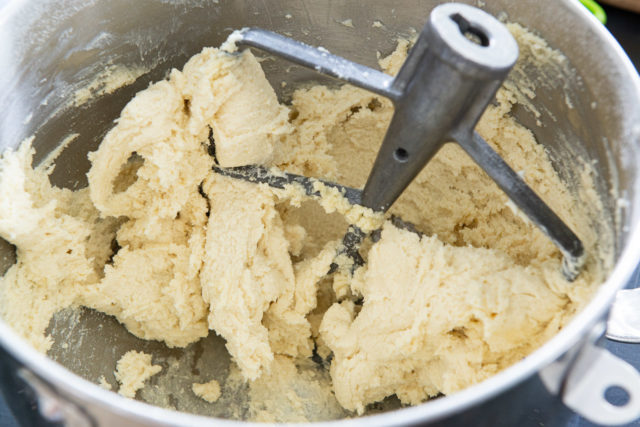 Shortbread Dough in Mixing Bowl with Paddle