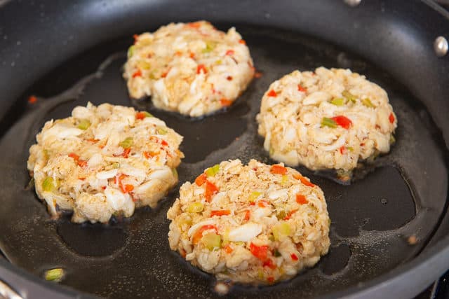 How to Cook Crab Cakes - in Olive Oil in Nonstick Skillet Spread Apart
