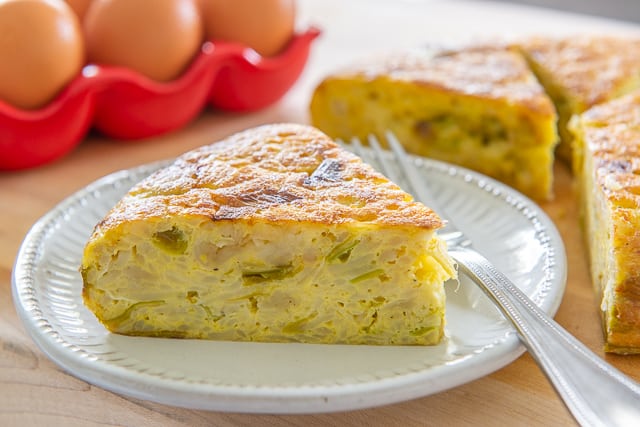 Slice of Spanish Tortilla on White Plate with Fork