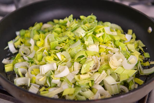 Sliced Leeks - Cooked in the Skillet with Salt and Pepper