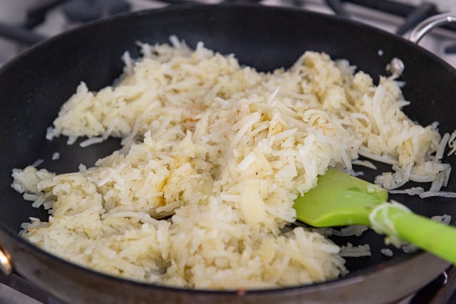 Cooked Grated Russet Potatoes for Tortilla Espanola Recipe