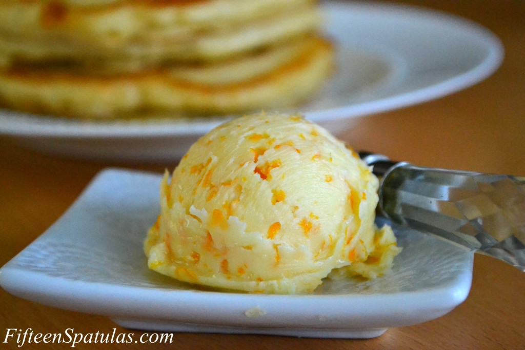 Orange Butter - Scooped on White Dish with Pancakes in Background