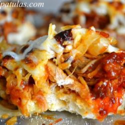 Pulled Pork Bruschetta with Caramelized Onions and Mozzarella On Tray - Pulled Pork Appetizers
