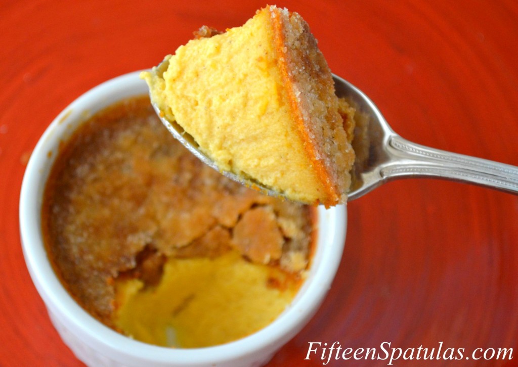 Sweet Potato Creme Brûlée - Scooped with a Spoon to Show Bruleed Top and Creamy Filling