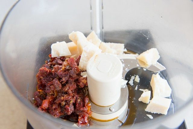 Sundried Tomatoes and Cheese in Food Processor Bowl
