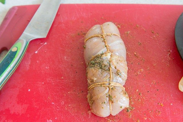 Rolled and Tied Chicken Roulade Recipe on Board