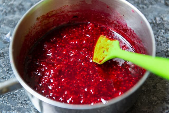 Raspberry Gelee Mixture in Saucepan Cooked