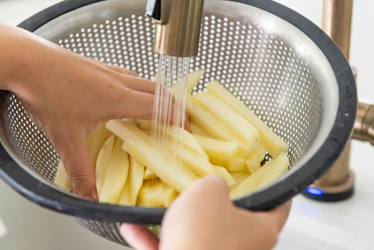 Rinsing Starch from Russet Potato Sticks