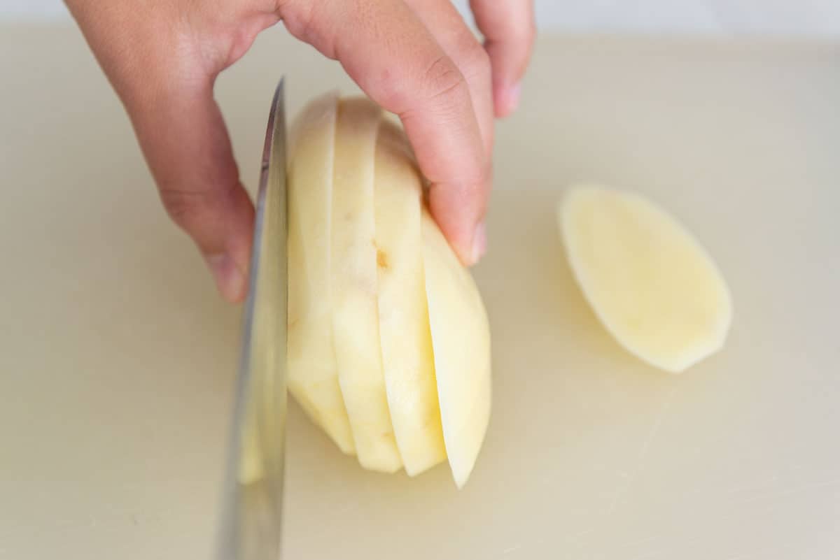 cutting Russet Potato Into Slices