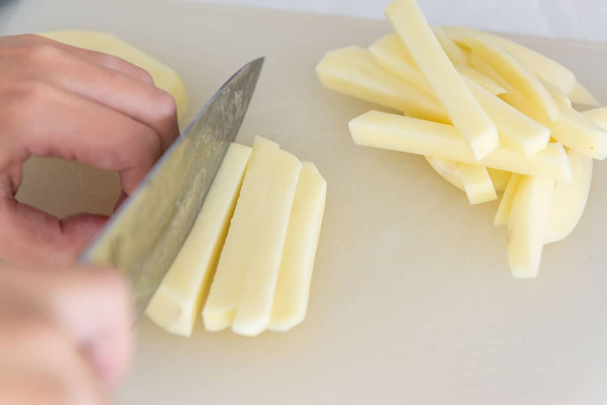 Cutting Russet Potato Slices Into Sticks