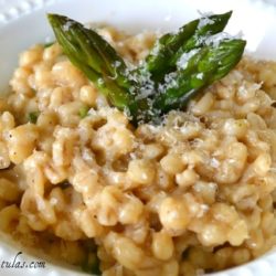 Barley Risotto - With Asparagus and Parmesan in White Bowl