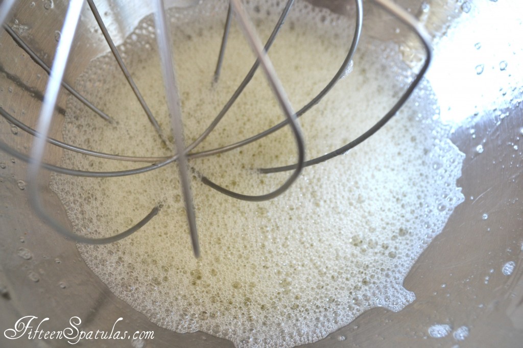 Whipped Egg Whites with Frothy Top in Stand Mixer Bowl