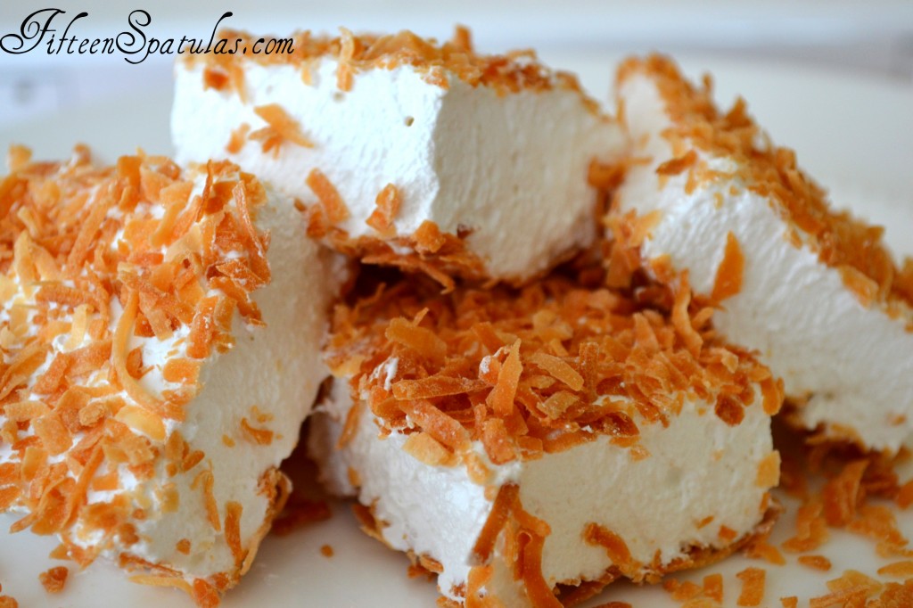 Coconut Marshmallows - Cut Into Squares and Piled on White Dish