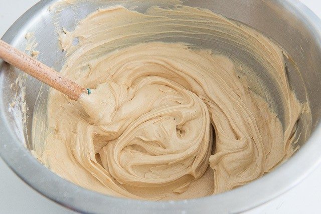 Peanut Butter Buttercream Frosting in Mixing Bowl