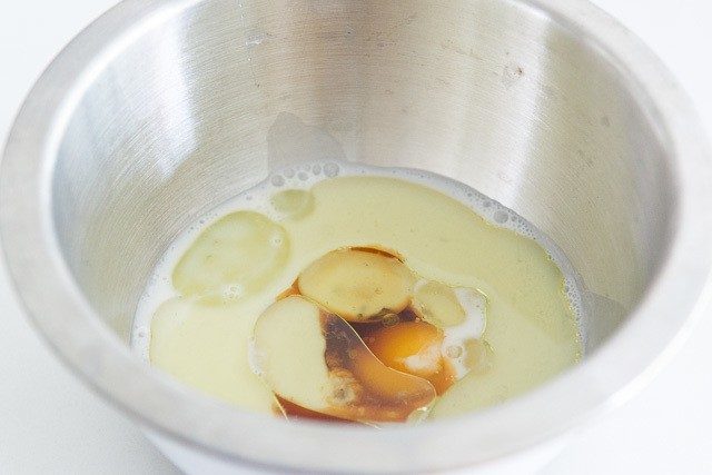 Buttermilk, Eggs, Oil, and Vanilla in Bowl