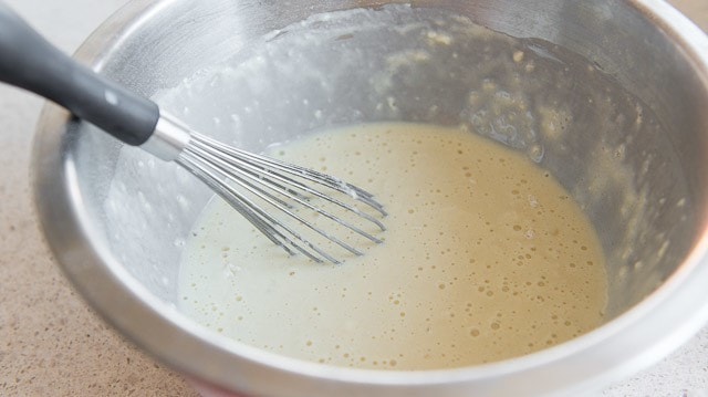 Pancake Batter in Mixing Bowl with Whisk