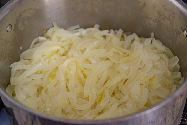 Softened Onions in Metal Pot