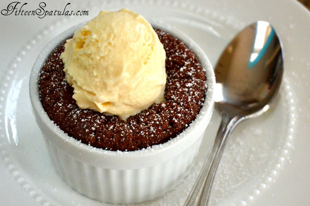 Chocolat Pudding - In White Ramekin with Vanilla Ice Cream on Top