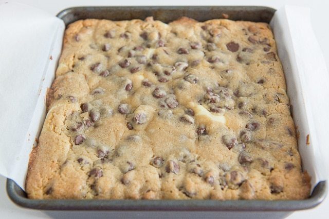 Baked Chocolate Chip Cookie Dough Bars in 8x8 Pan