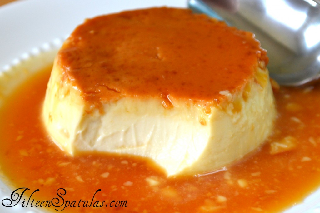 Creme Caramel - With Maple Syrup and Spoonful Taken to Show Creamy Inside Texture