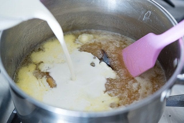 Pouring Heavy Cream Into the Caramel Sauce