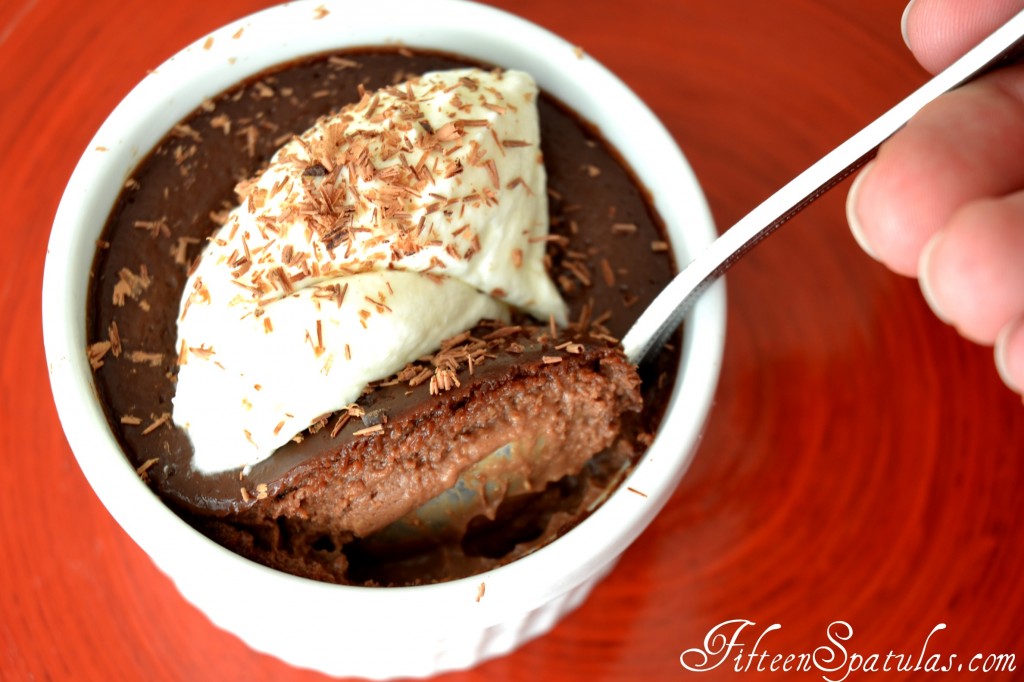 Chocolate pots de créme with white chocolate whipped cream