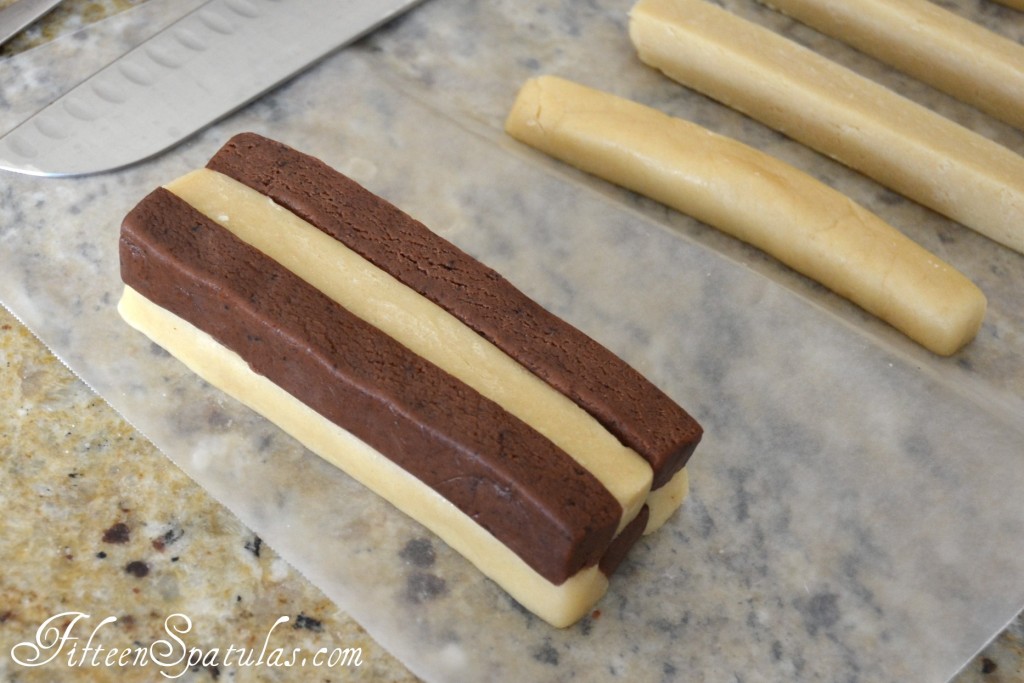 Combined Alternating Chocolate and Vanilla Cookie Dough in Checker Shape
