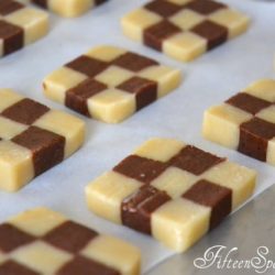 Checkerboard Cookies Recipe Batch on Parchment Lined Baking Tray Ready to bake