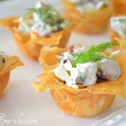 Phyllo Cups - On White Platter and Filled with Chicken Salad