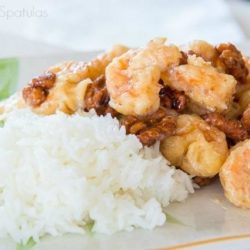 A plate of Honey Walnut Shrimp with Rice