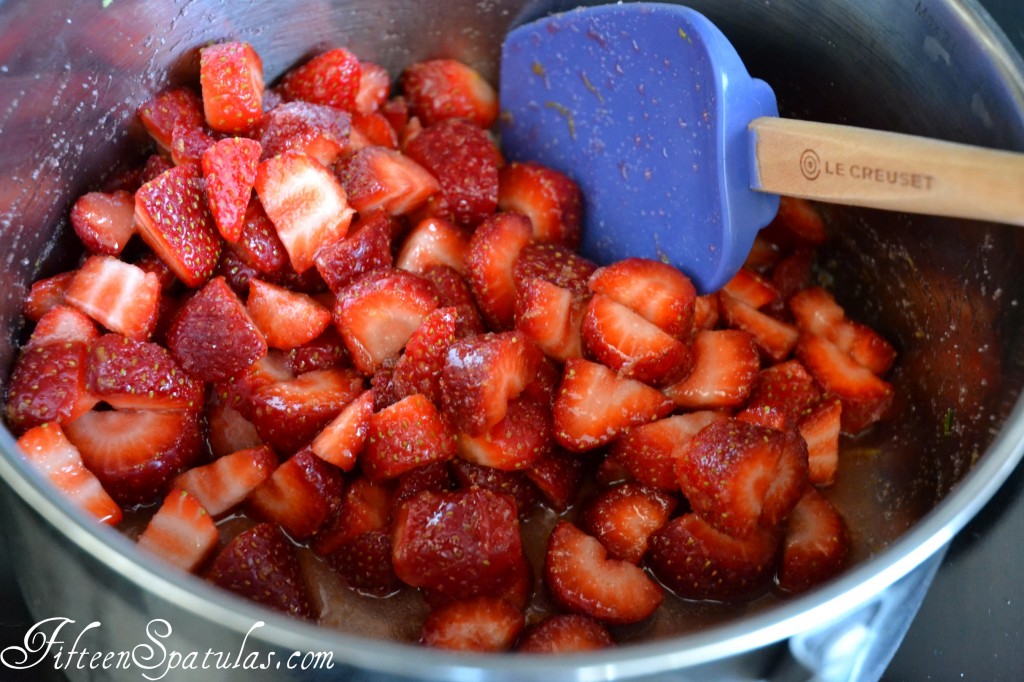 Strawberries and Sugar in Saucepan for Refrigerator Strawberry Jam